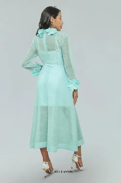 vicky flower embellished lace midi dress in green Gloria Lanvin