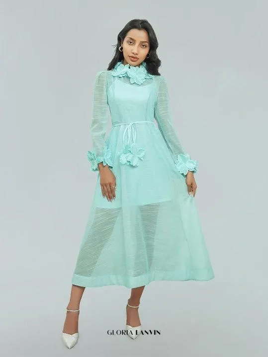 vicky flower embellished lace midi dress in green Gloria Lanvin