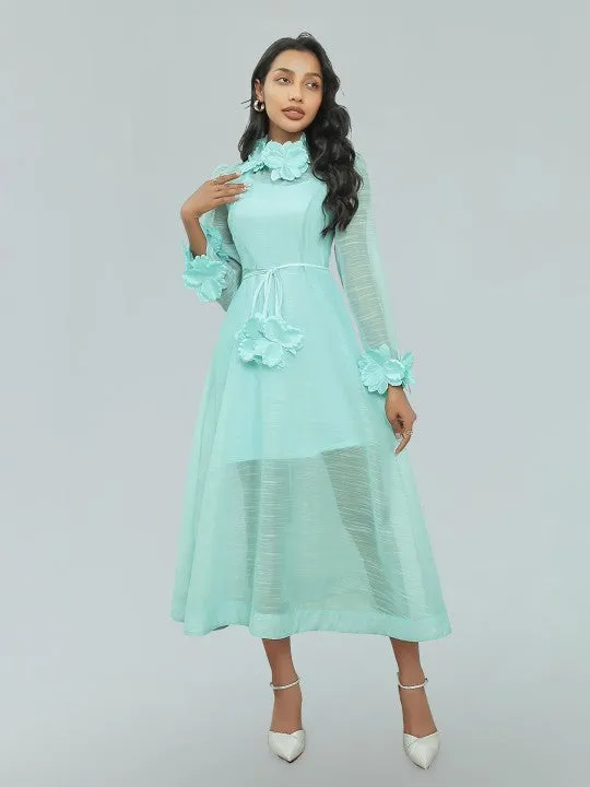 vicky flower embellished lace midi dress in green Gloria Lanvin