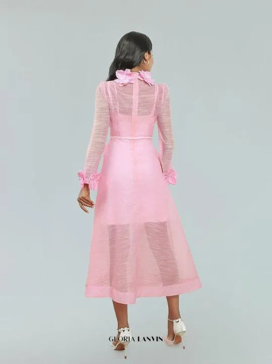 vicky flower embellished lace midi dress in pink Gloria Lanvin