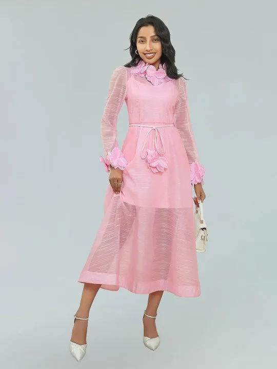 vicky flower embellished lace midi dress in pink Gloria Lanvin