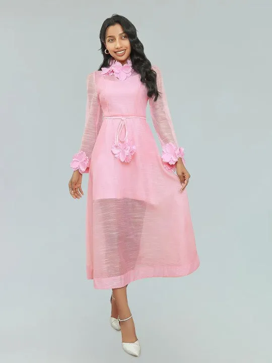 vicky flower embellished lace midi dress in pink Gloria Lanvin