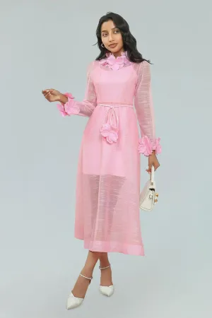 vicky flower embellished lace midi dress in pink Gloria Lanvin
