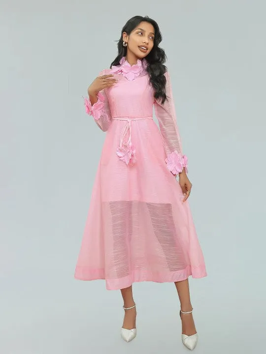 vicky flower embellished lace midi dress in pink Gloria Lanvin