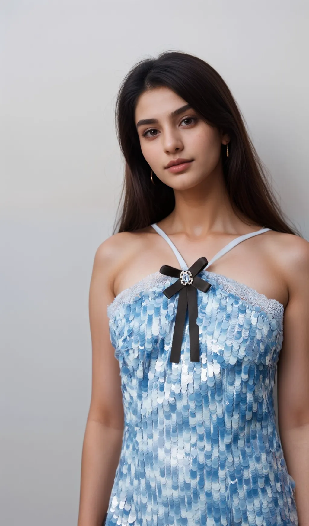 Victoire blue halterneck sequined mini dress Gloria Lanvin