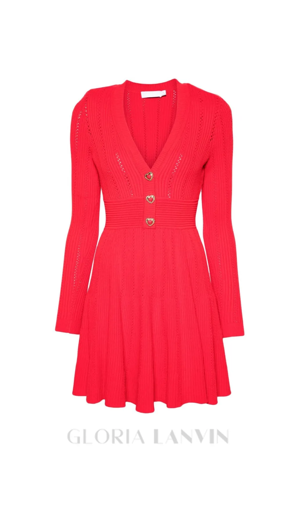 VICTORIA POINTELLE KNIT MINI DRESS IN RED Gloria Lanvin