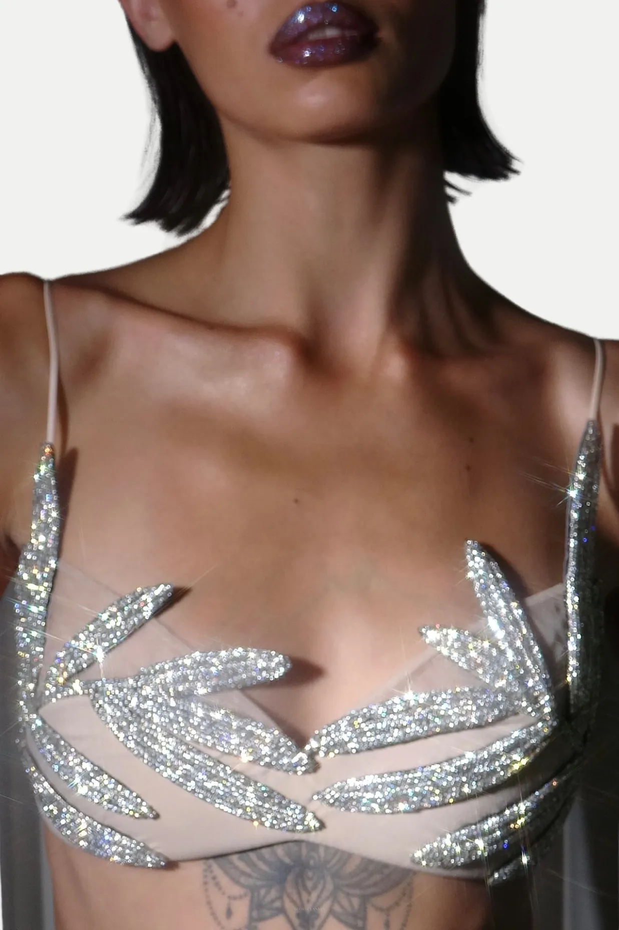 Vieby Leaf Crystal Bralette in Apricot Gloria Lanvin