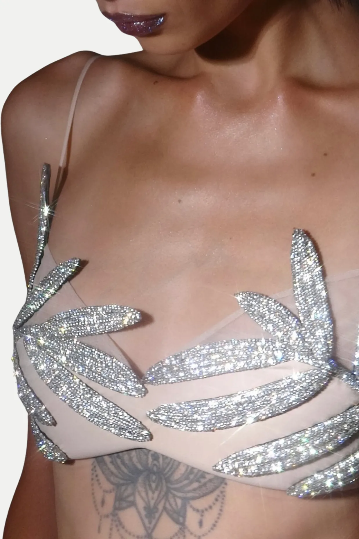 Vieby Leaf Crystal Bralette in Apricot Gloria Lanvin