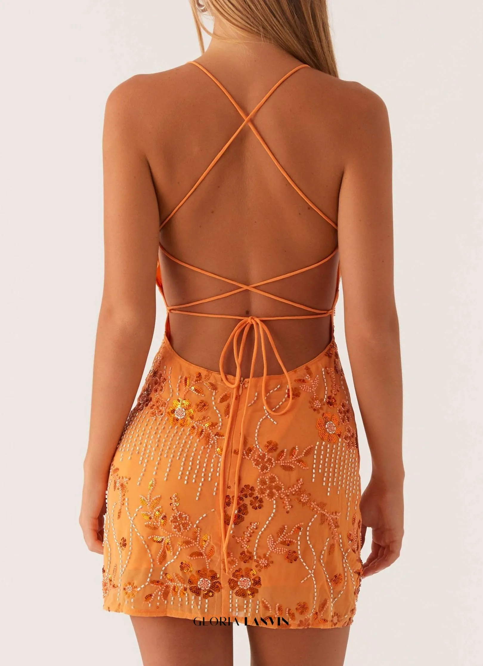 Vietta Sequin Cami Mini Dress in Orange Gloria Lanvin