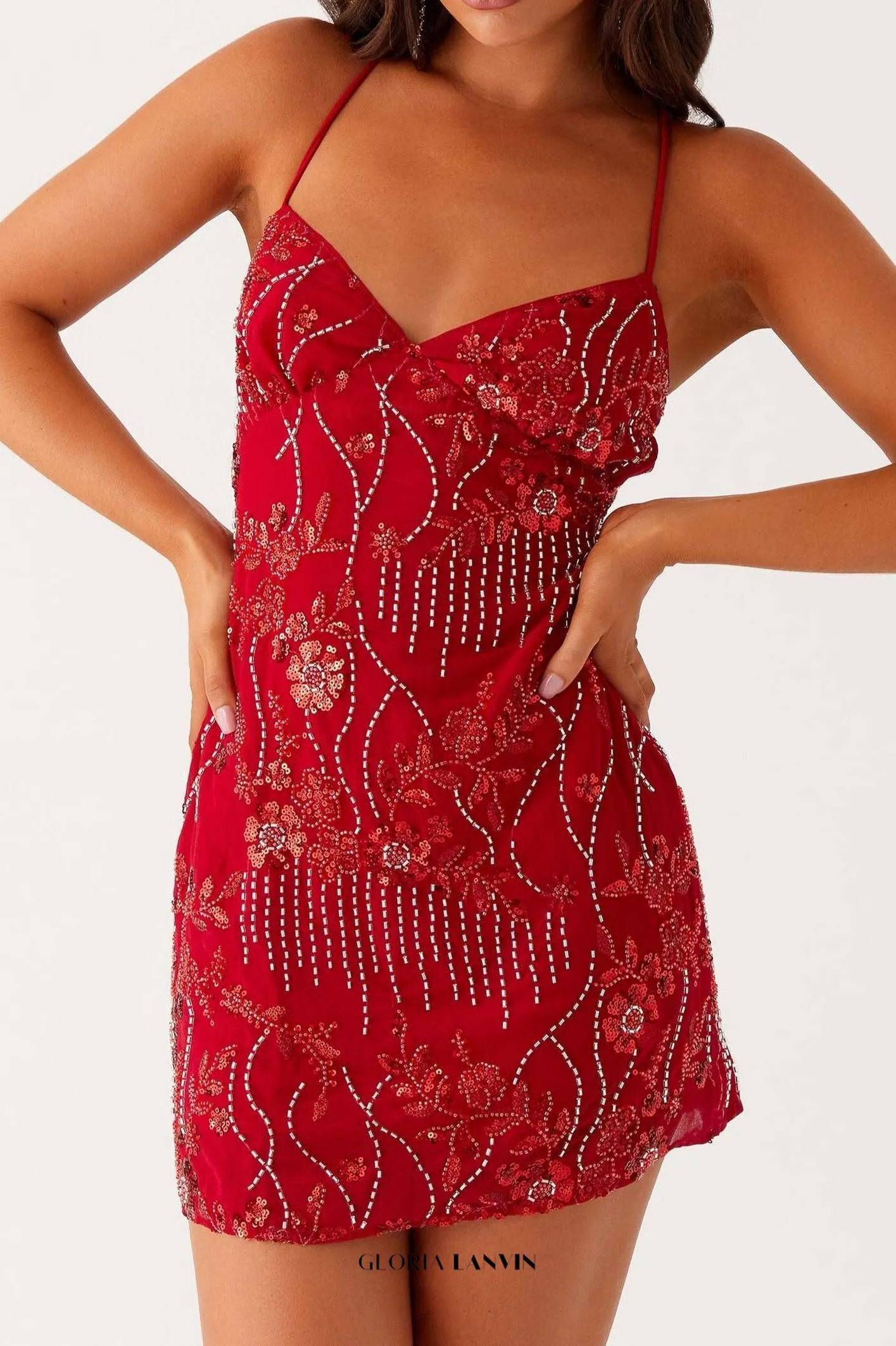 Vietta Sequin Cami Mini Dress in Red Gloria Lanvin