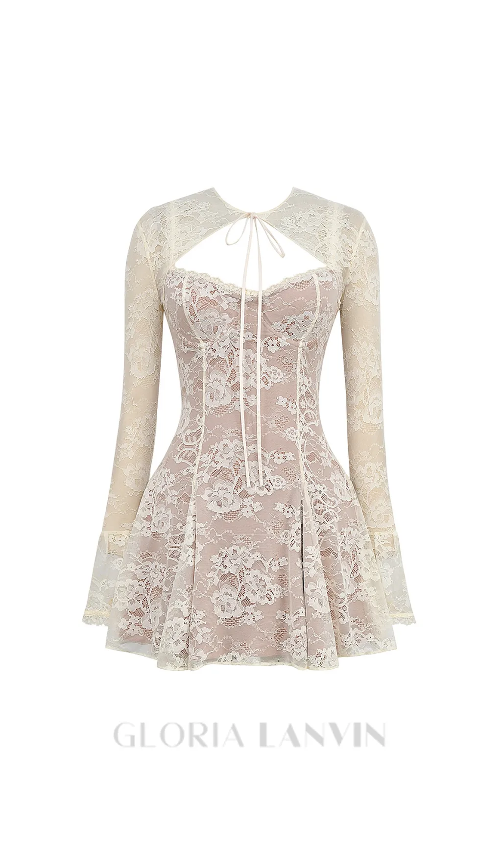 vintage cream lace mini dress Gloria Lanvin