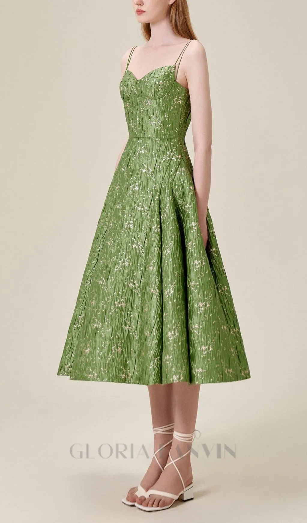VINTAGE GREEN SUSPENDER JACQUARD MIDI DRESS Gloria Lanvin