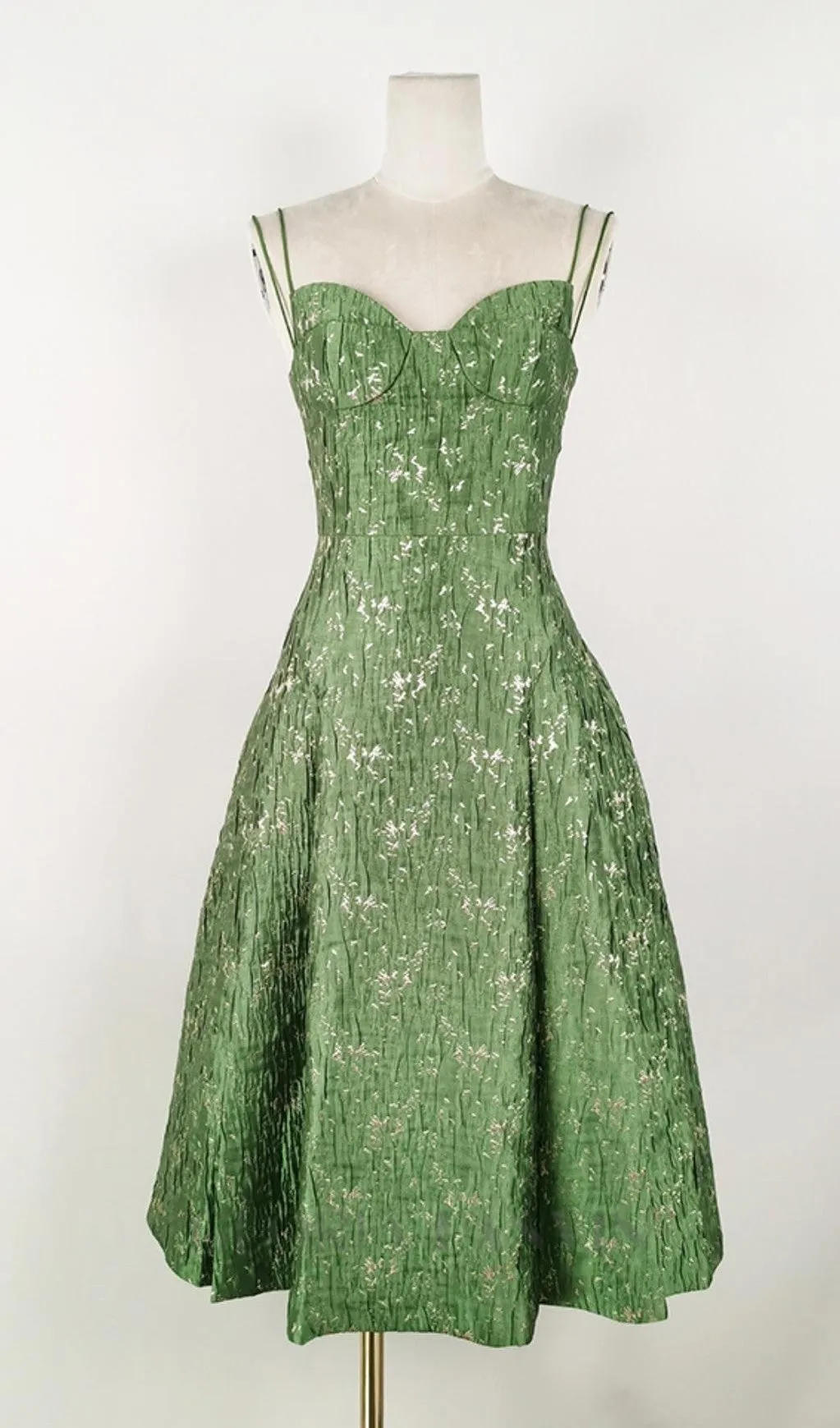 VINTAGE GREEN SUSPENDER JACQUARD MIDI DRESS Gloria Lanvin
