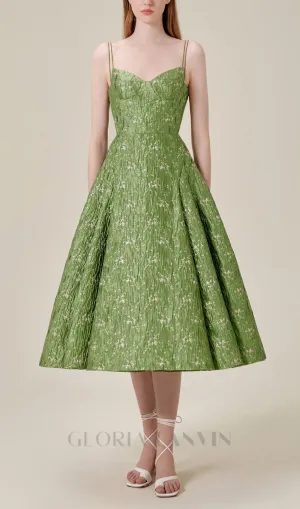 VINTAGE GREEN SUSPENDER JACQUARD MIDI DRESS Gloria Lanvin