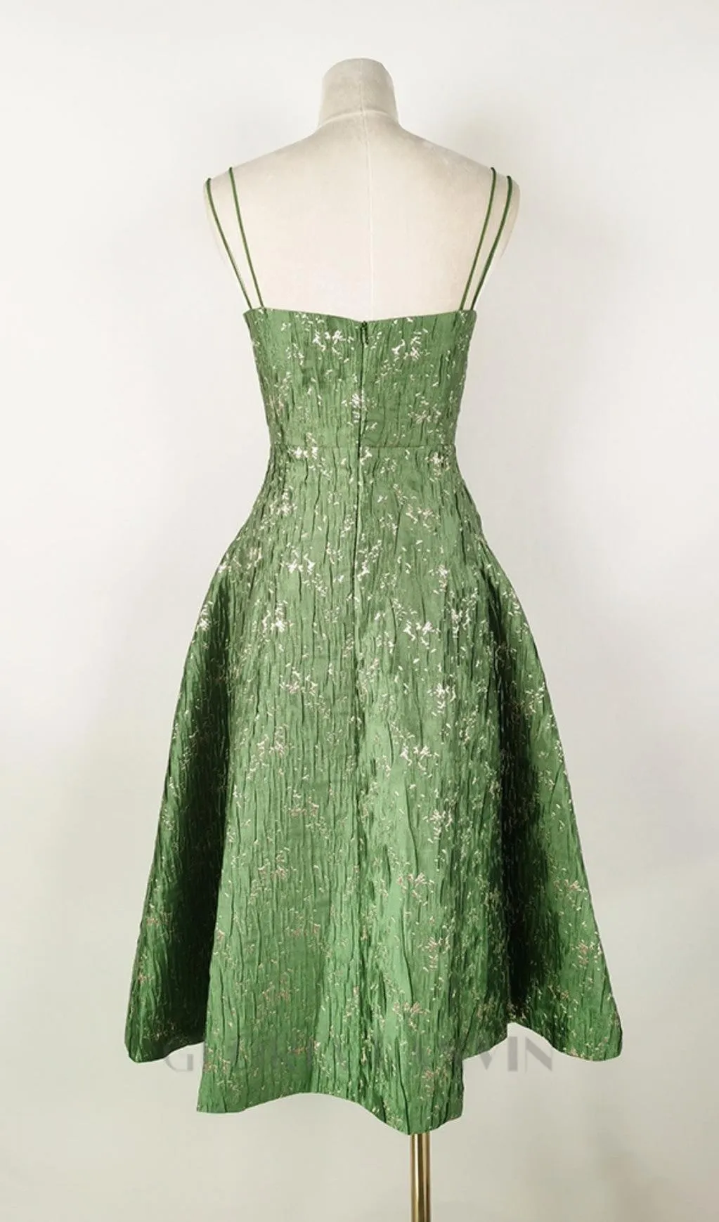 VINTAGE GREEN SUSPENDER JACQUARD MIDI DRESS Gloria Lanvin
