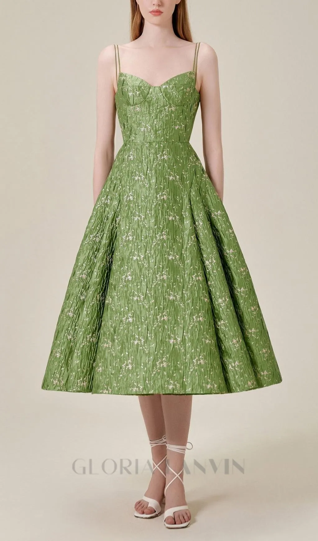 VINTAGE GREEN SUSPENDER JACQUARD MIDI DRESS Gloria Lanvin