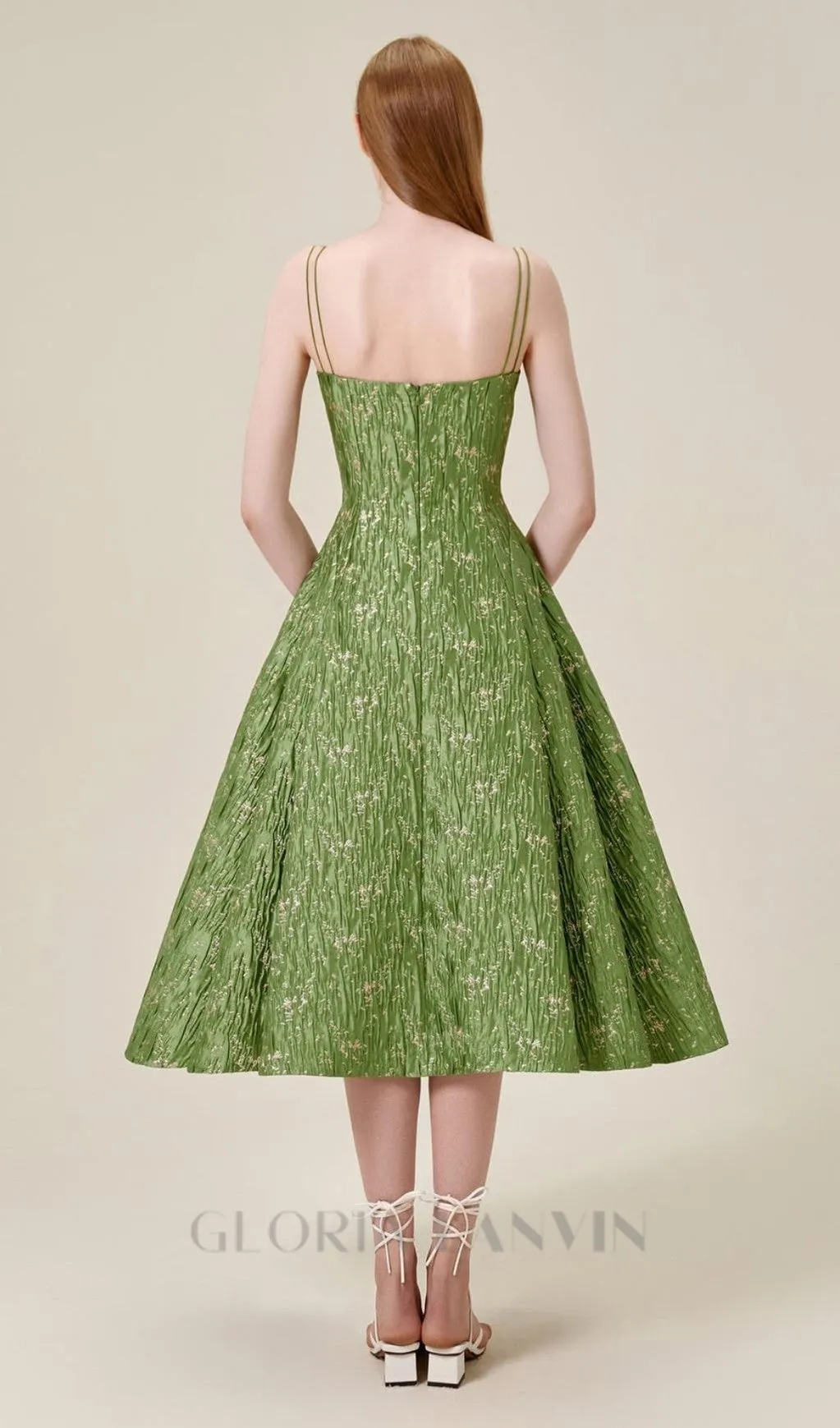 VINTAGE GREEN SUSPENDER JACQUARD MIDI DRESS Gloria Lanvin