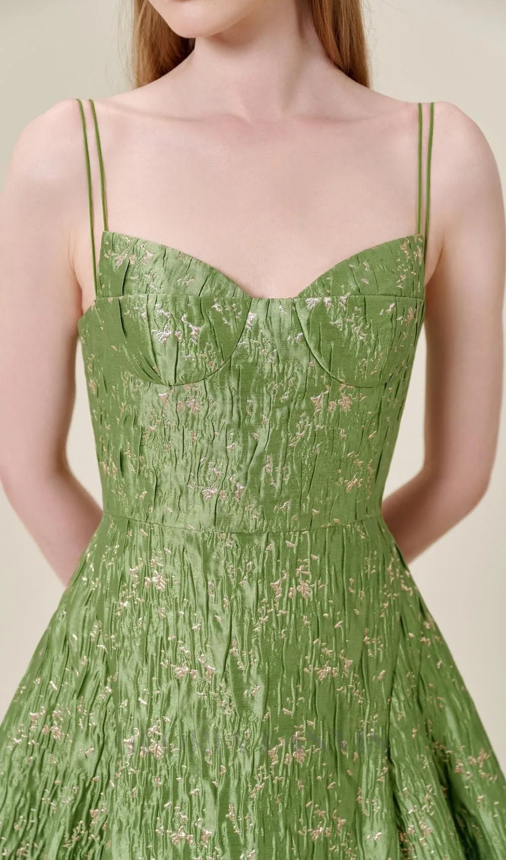VINTAGE GREEN SUSPENDER JACQUARD MIDI DRESS Gloria Lanvin