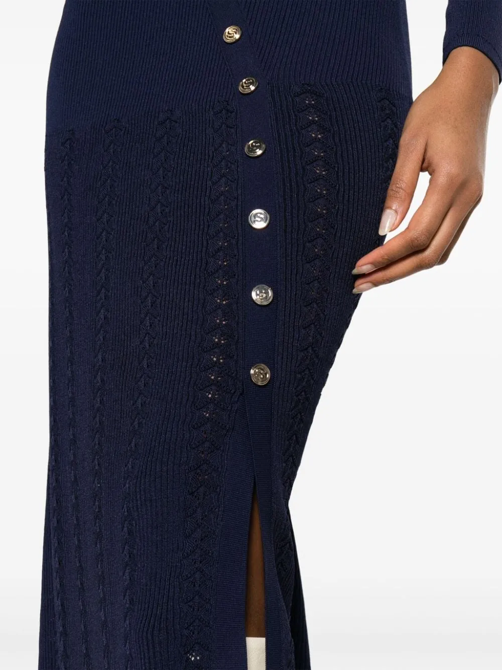 VIOLA RIBBED-KNIT MIDI DRESS IN NAVY BLUE Gloria Lanvin