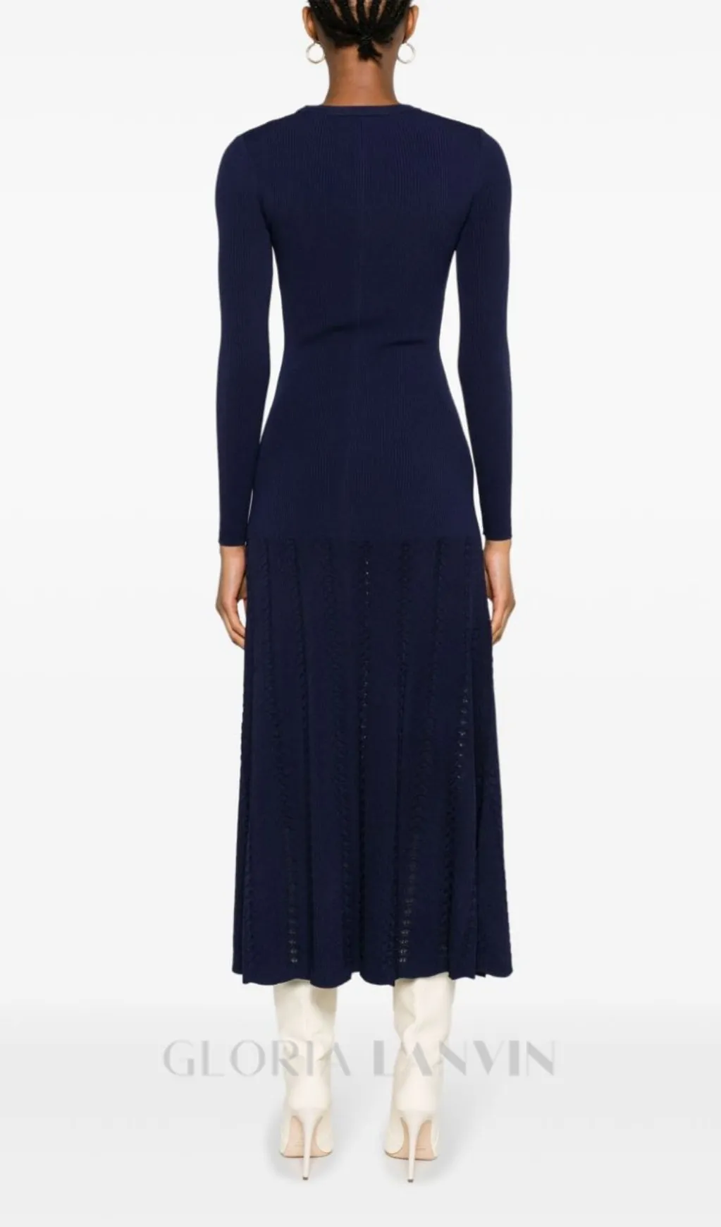 VIOLA RIBBED-KNIT MIDI DRESS IN NAVY BLUE Gloria Lanvin