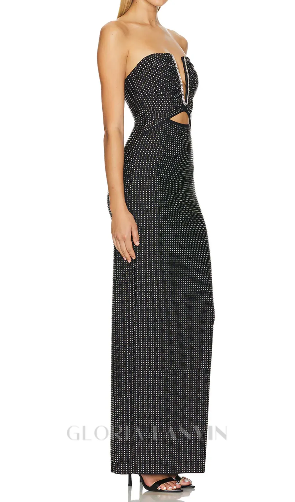 VIRGINIA BLACK JERSEY RHINESTONE MAXI DRESS Gloria Lanvin