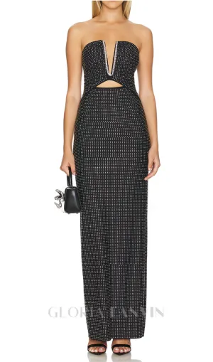 VIRGINIA BLACK JERSEY RHINESTONE MAXI DRESS Gloria Lanvin
