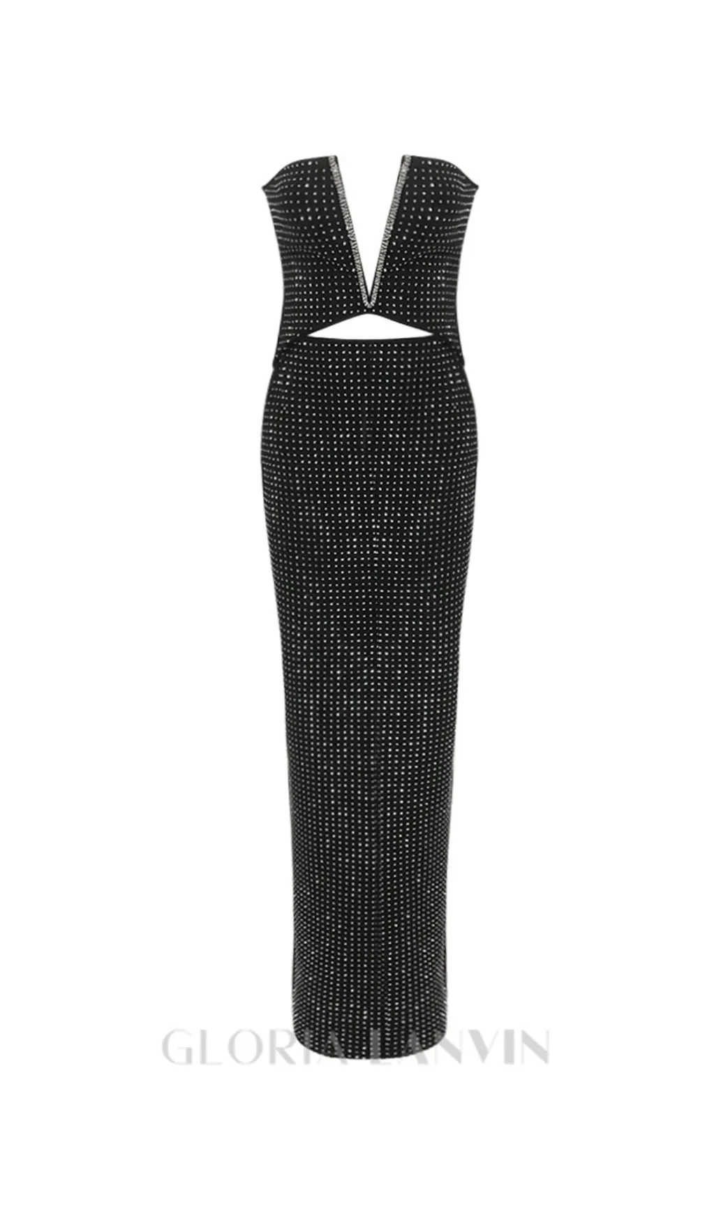 VIRGINIA BLACK JERSEY RHINESTONE MAXI DRESS Gloria Lanvin