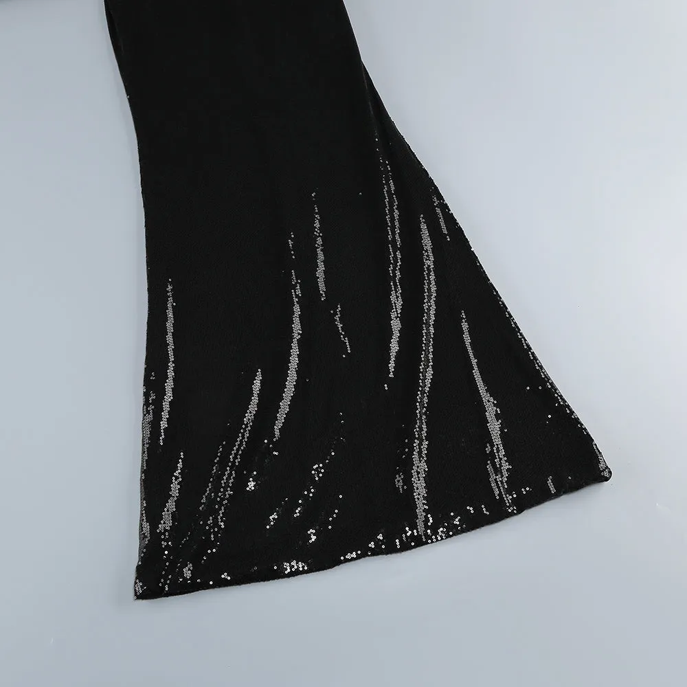 vivien off-shoulder sequin prom maxi dress in black Gloria Lanvin