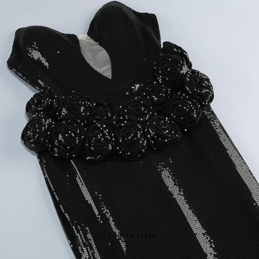 vivien off-shoulder sequin prom maxi dress in black Gloria Lanvin