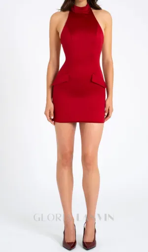 VIVIEN SATIN MINI DRESS IN RED Gloria Lanvin