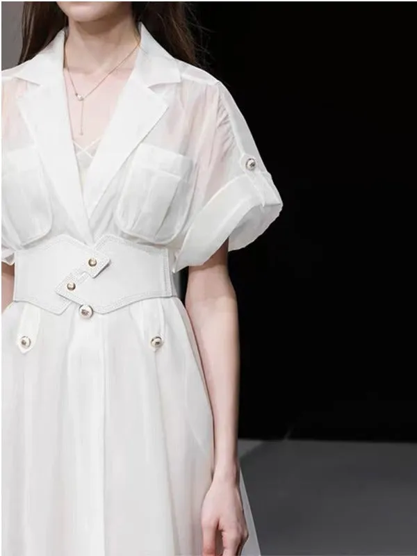WAISTBAND GAUZE MIDI DRESS Gloria Lanvin