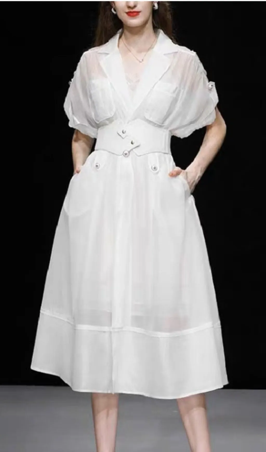 WAISTBAND GAUZE MIDI DRESS Gloria Lanvin