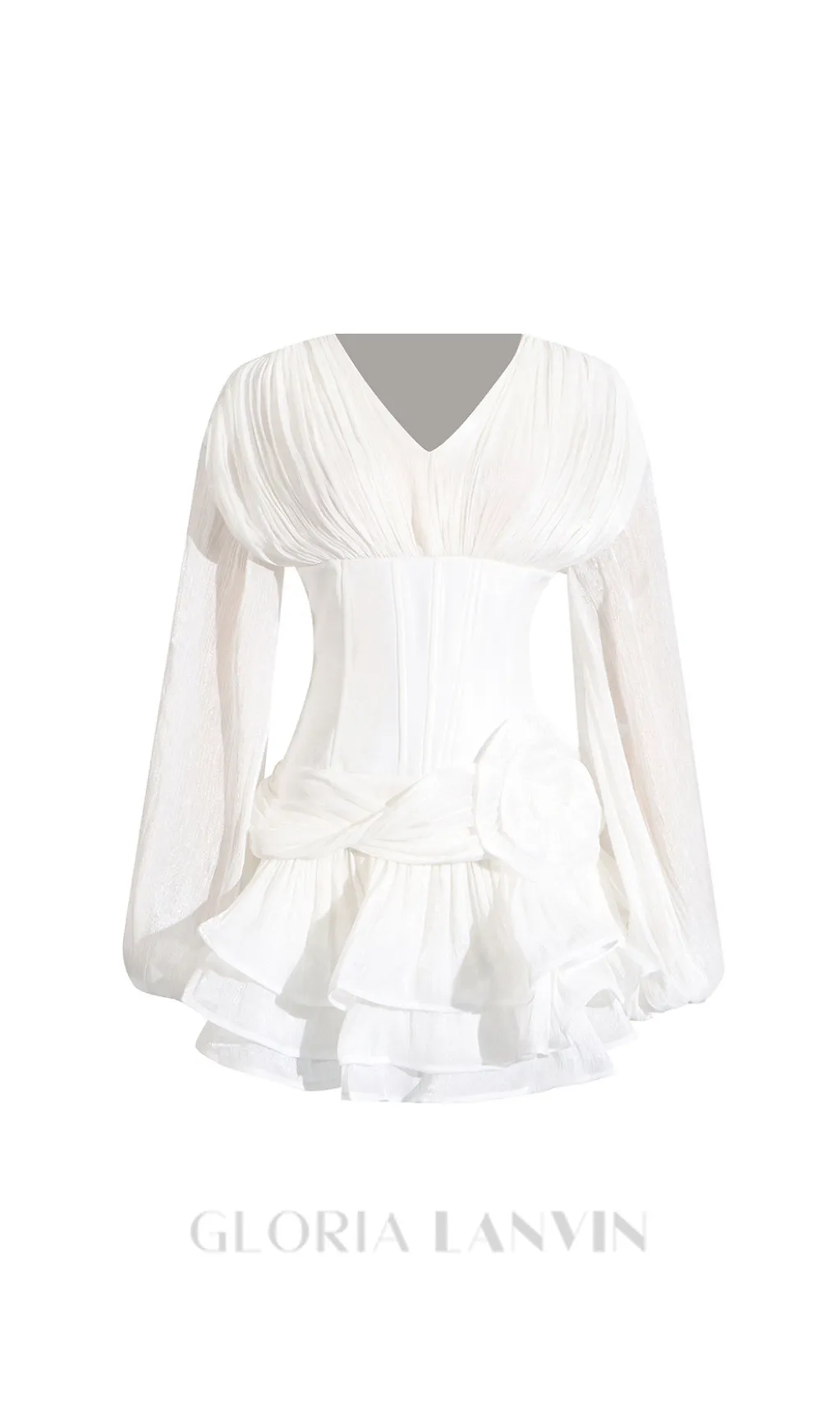 wallis 3d flower ruffle trim mini dress in white Gloria Lanvin