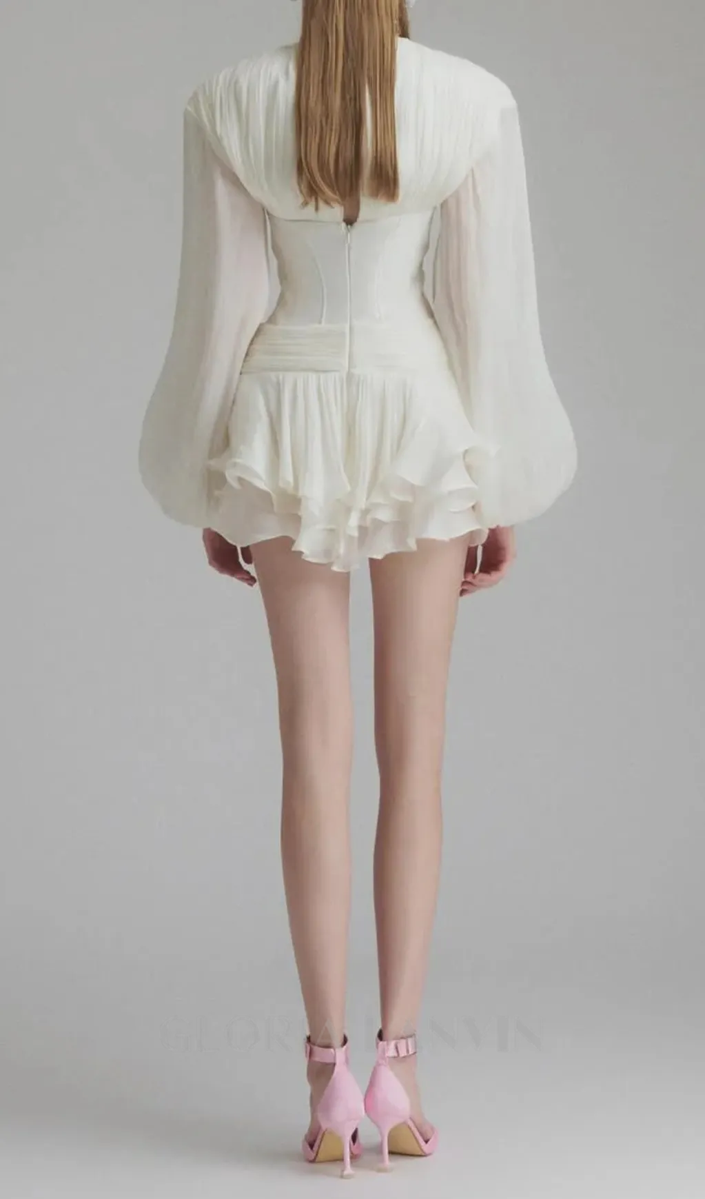 wallis 3d flower ruffle trim mini dress in white Gloria Lanvin
