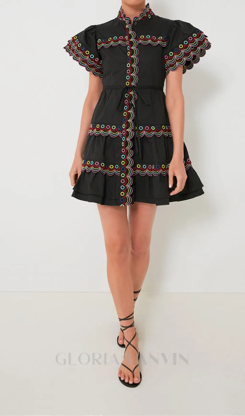 WAVY RUCHED  TRIM MINI DRESS IN BLACK Gloria Lanvin