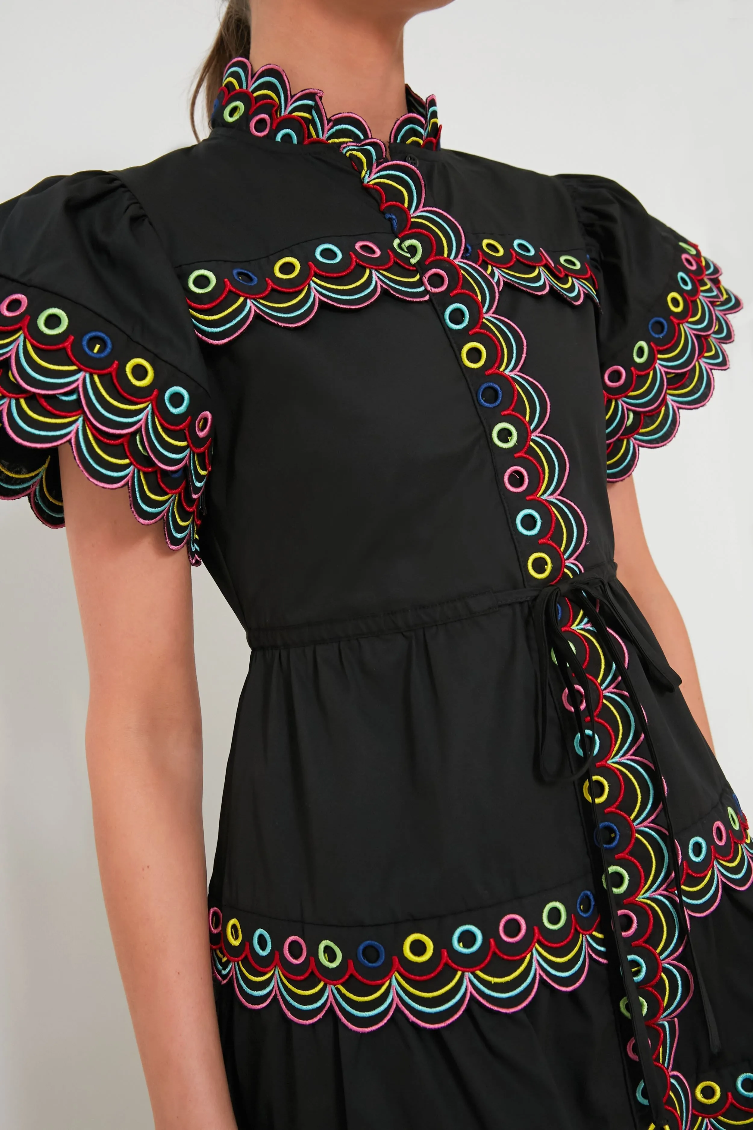 WAVY RUCHED  TRIM MINI DRESS IN BLACK Gloria Lanvin
