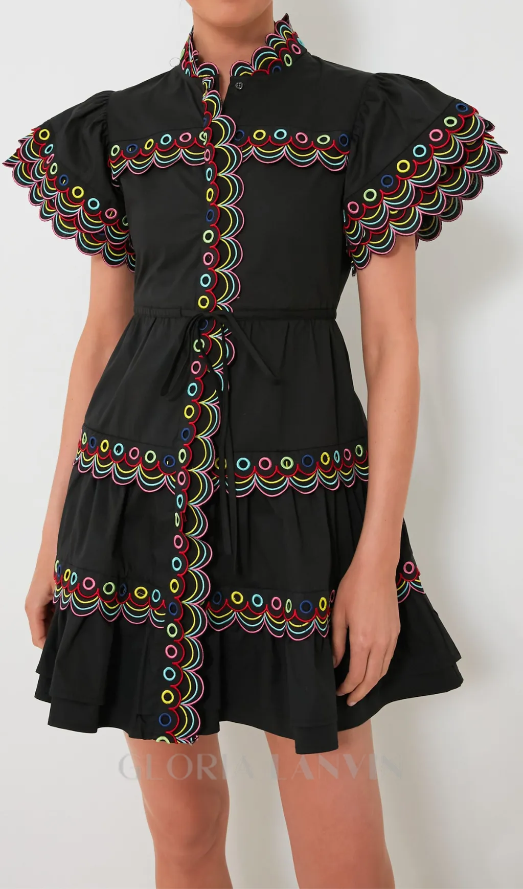 WAVY RUCHED  TRIM MINI DRESS IN BLACK Gloria Lanvin