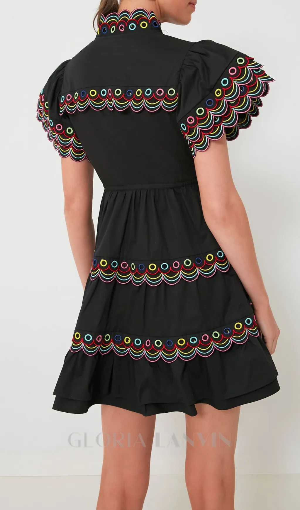 WAVY RUCHED  TRIM MINI DRESS IN BLACK Gloria Lanvin