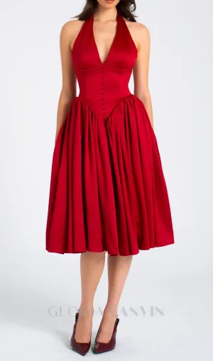 WENDY PLUNGING HALTER BACKLESS MAXI DRESS IN RED Gloria Lanvin