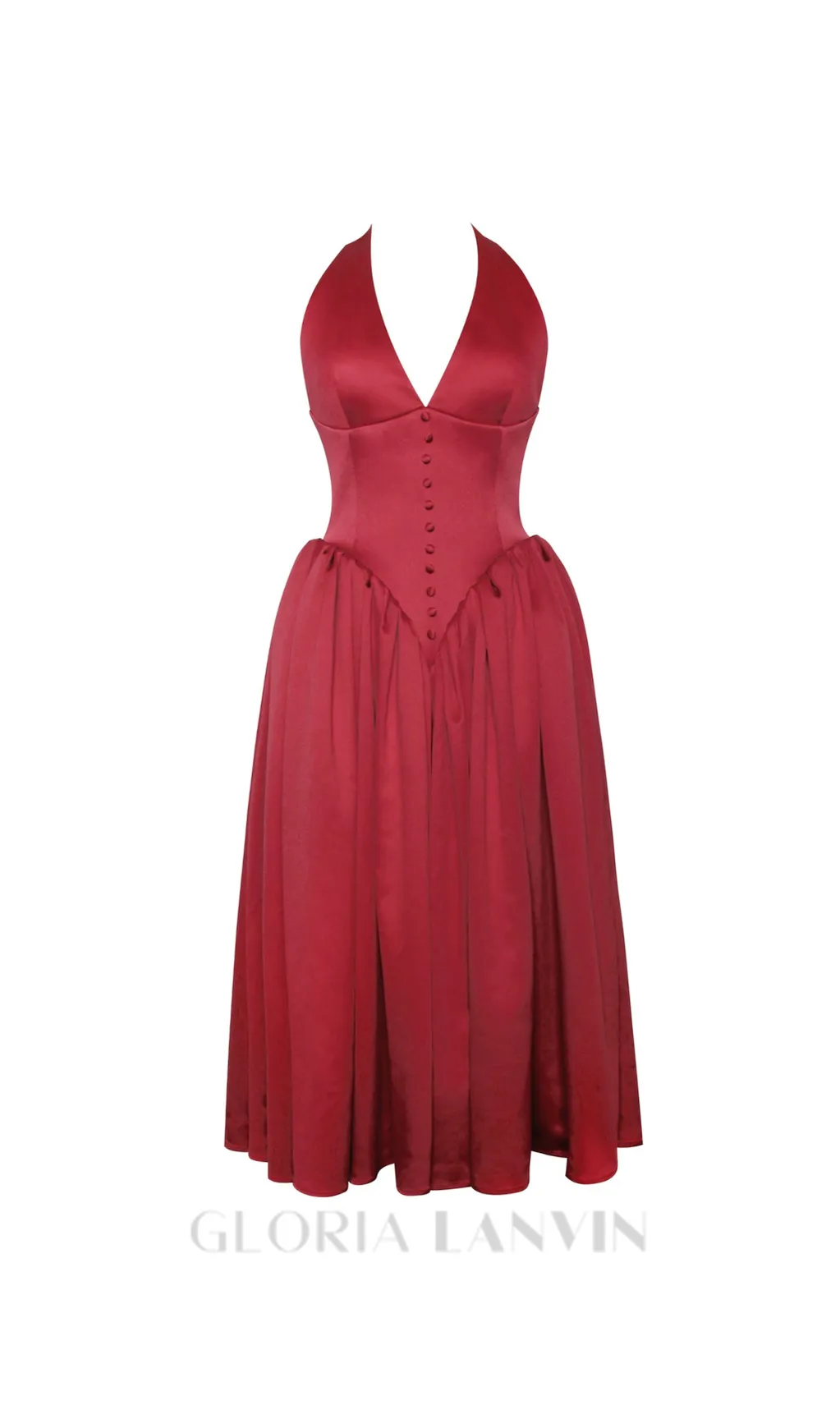 WENDY PLUNGING HALTER BACKLESS MAXI DRESS IN RED Gloria Lanvin