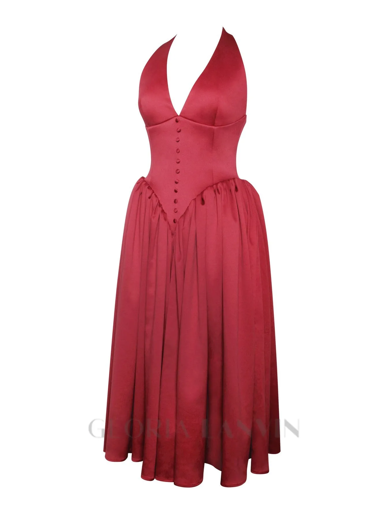 WENDY PLUNGING HALTER BACKLESS MAXI DRESS IN RED Gloria Lanvin