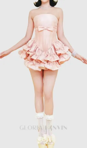 wendy ruched trim strapless mini dress in pink Gloria Lanvin