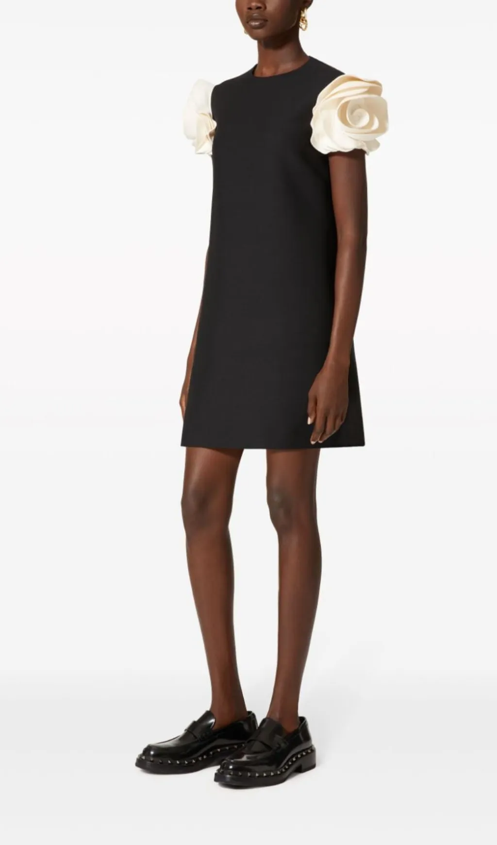 WHITE 3D FLORAL SHORT SLEEVE CREPE MINI DRESS Gloria Lanvin