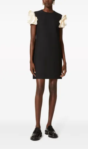 WHITE 3D FLORAL SHORT SLEEVE CREPE MINI DRESS Gloria Lanvin