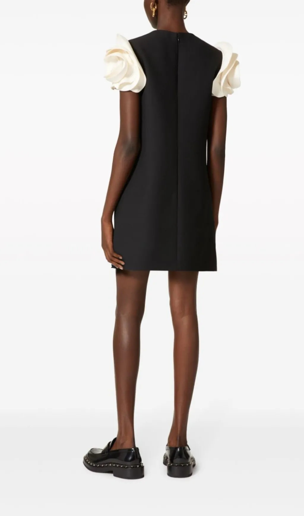 WHITE 3D FLORAL SHORT SLEEVE CREPE MINI DRESS Gloria Lanvin
