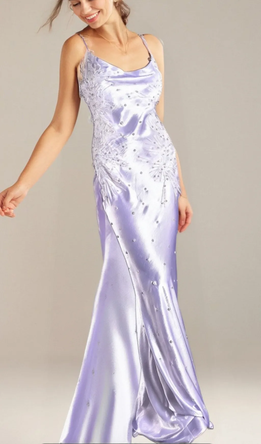WHITE ALANIDES BEAD APPLIQUE SATIN DRESS Gloria Lanvin