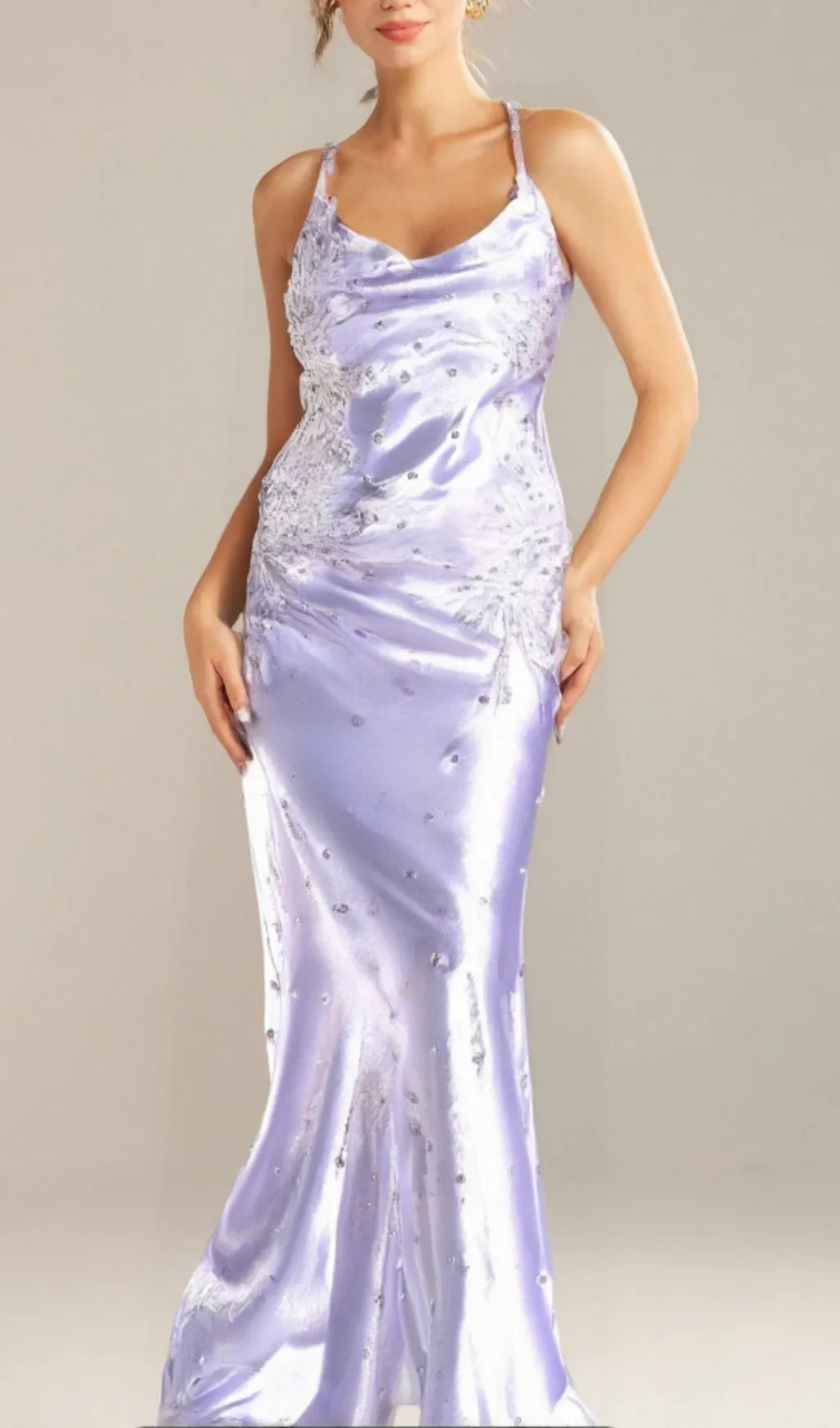 WHITE ALANIDES BEAD APPLIQUE SATIN DRESS Gloria Lanvin