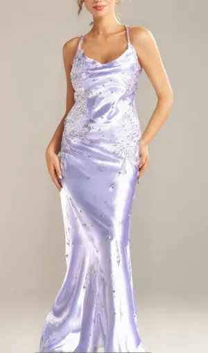 WHITE ALANIDES BEAD APPLIQUE SATIN DRESS Gloria Lanvin