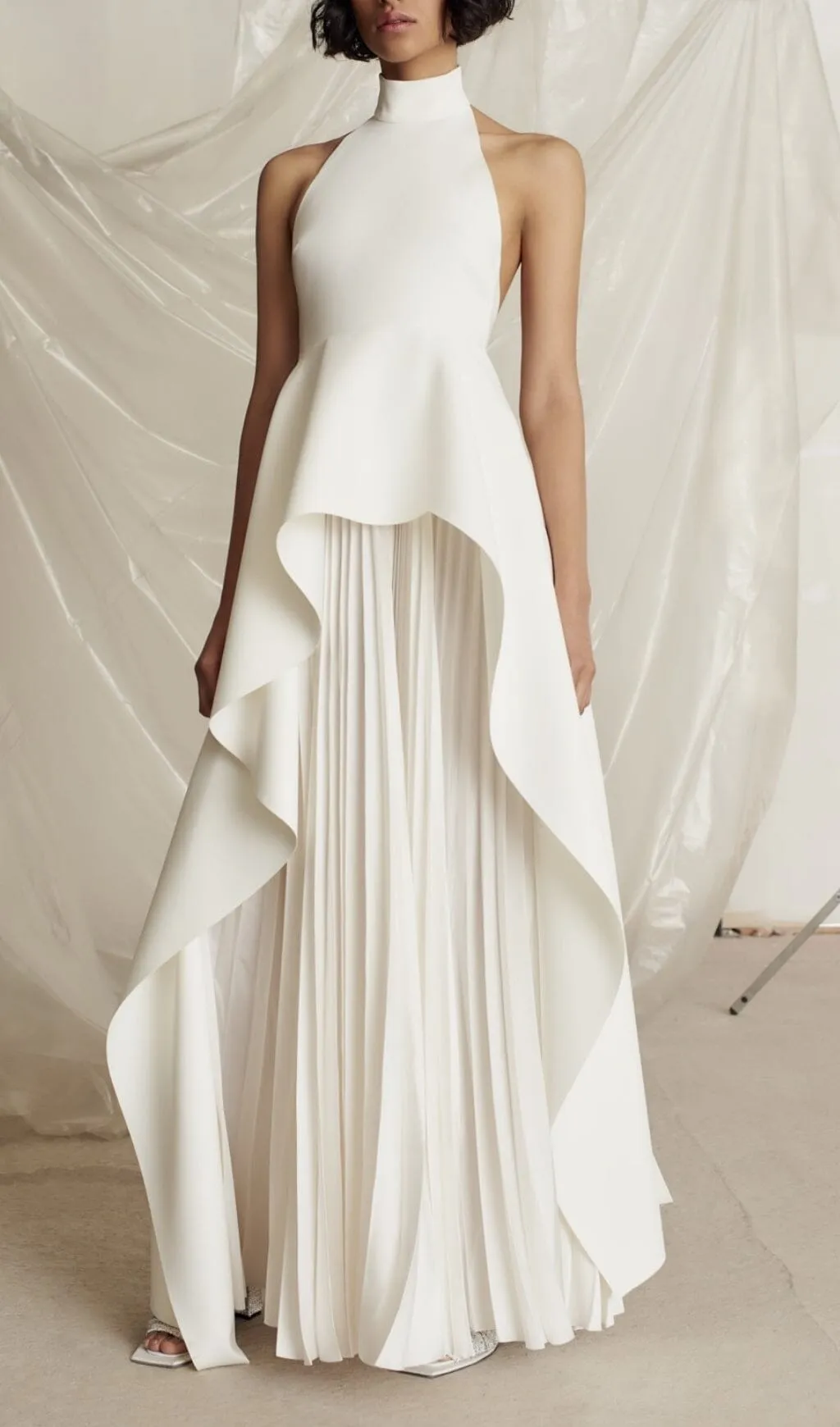 WHITE BANDAGE HALTER IRREGULAR MAXI DRESS Gloria Lanvin