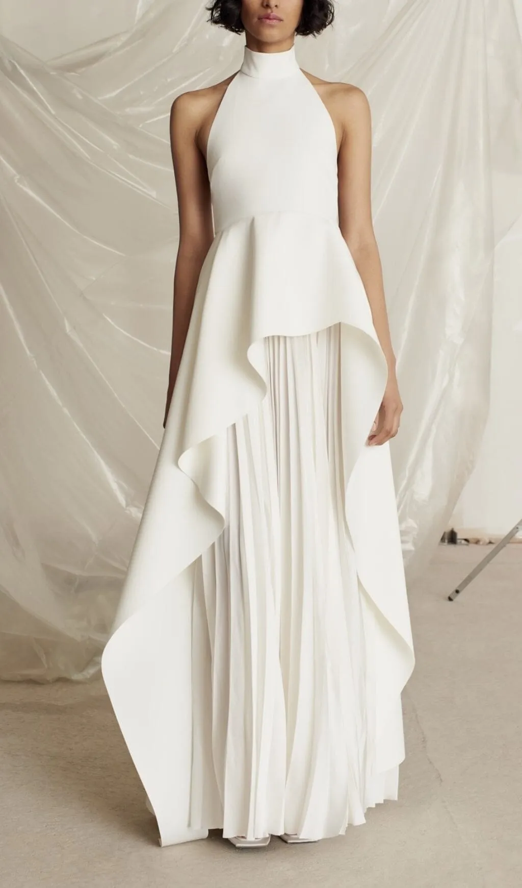 WHITE BANDAGE HALTER IRREGULAR MAXI DRESS Gloria Lanvin